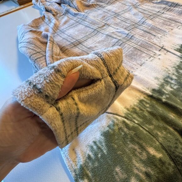 Cuddl Duds Hooded Fleece Cardigan Jacket 2X Tan Green Open Front Thumb Holes - Picture 5 of 10